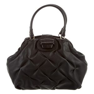 Smythson lizard trim black leather bag. EUC.